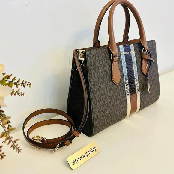 Michael Kors Purse & Wallet Sheila Medium Signature Logo and Metallic Satchel - Picture 5 of 12